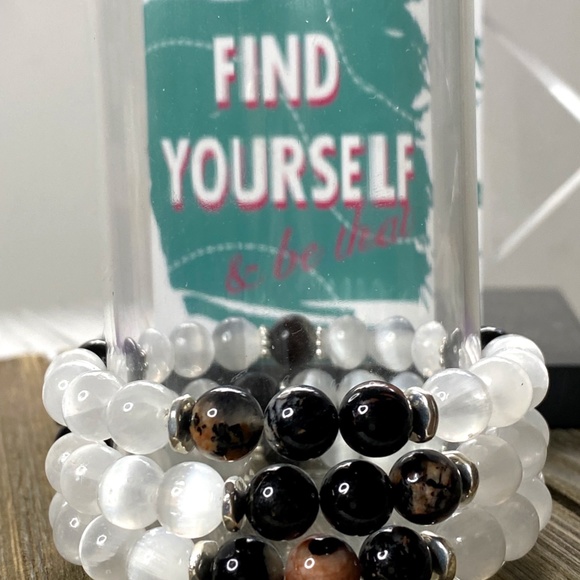 Selenite Black Tourmaline Stone Matrix Bracelet - Picture 1 of 7